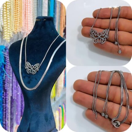 اسانسوری گردنبند نقره ای استیل