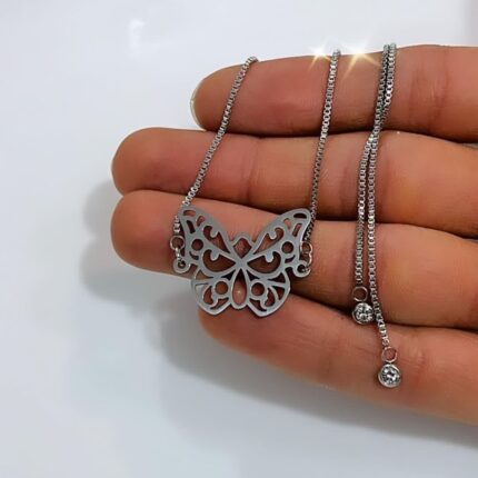اسانسوری گردنبند نقره ای استیل