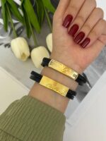 دستبندچرم مردانه _ دستبند مردانه پلاک استیل اقای خرازی قم