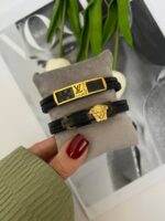 دستبندچرم مردانه _ دستبند مردانه پلاک استیل اقای خرازی قم